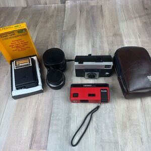 Vintage lot of old cameras flash lens parts not been tested Kodak sears